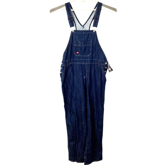 Dickies Bib Overalls NEW Dark Wash Denim Relaxed Fit 100% cotton Large utility - Picture 1 of 11
